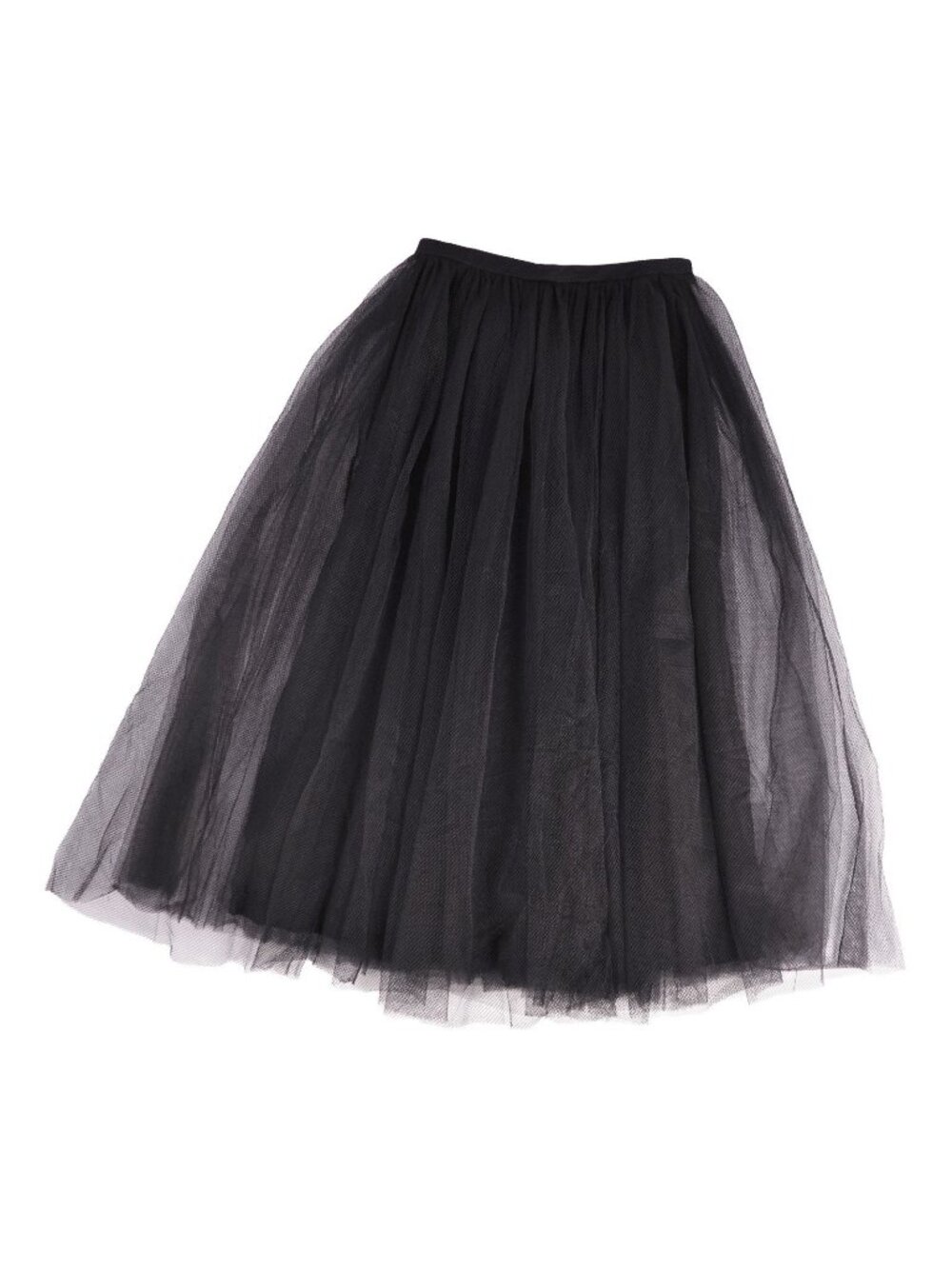 Dior Skirt Flare Gathered Sheer Tulle Mesh Nylon Black US 4